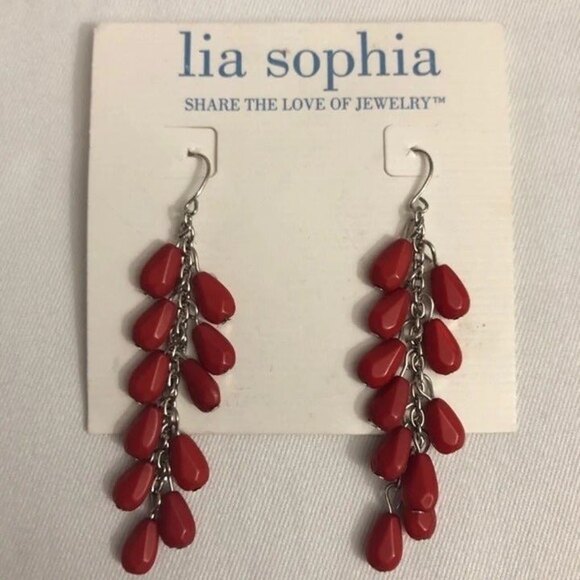 Lia Sophia Dangle Pierced Earrings Red & Green 2 Pairs NOC - Picture 4 of 8